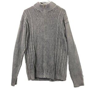 Park Slope‎ Full Zip Cardigan Mens XXL Gray Cable Knit Cotton Vtg Wash Mock Neck